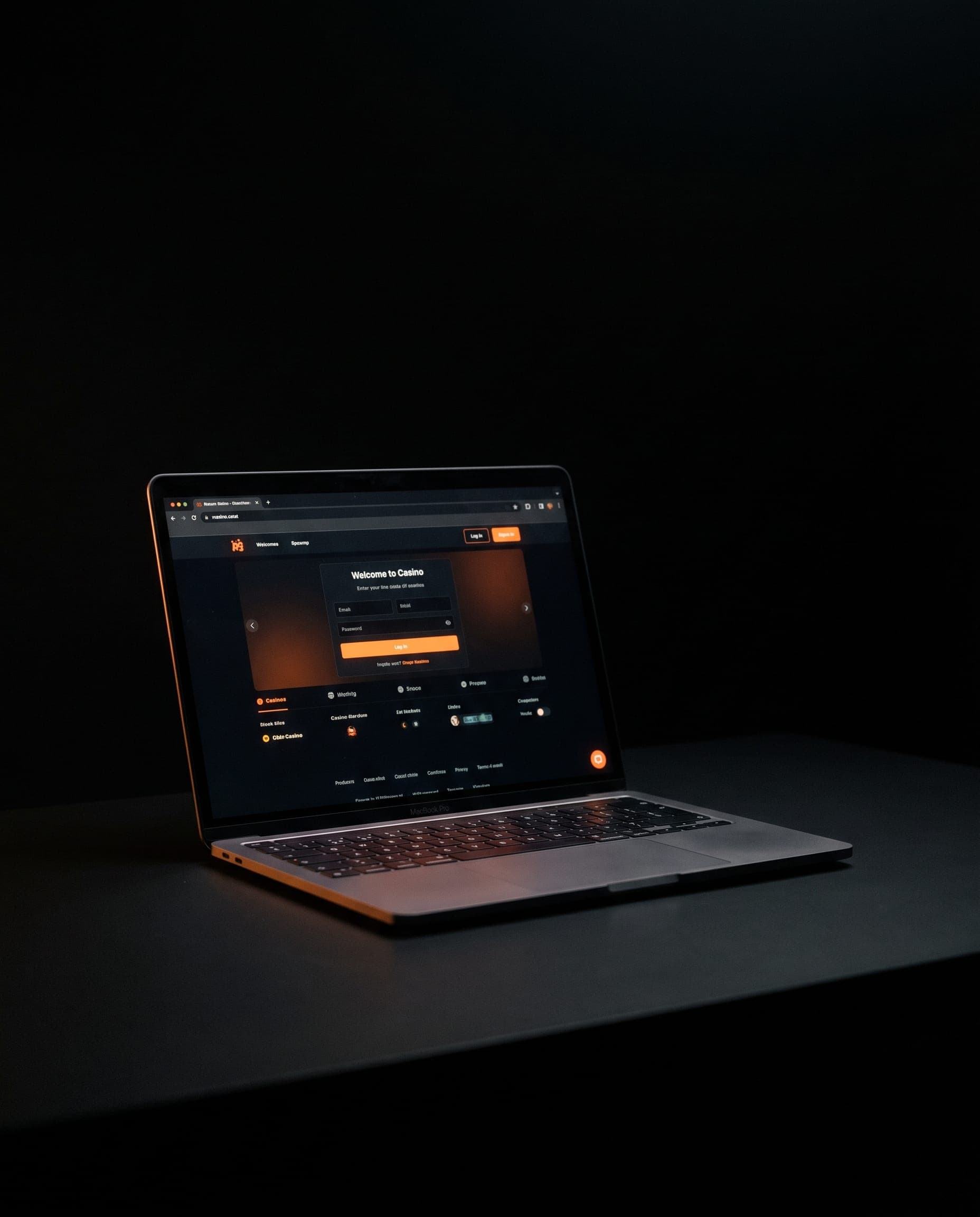 Laptop in a dark studio showing a streamer bonus website